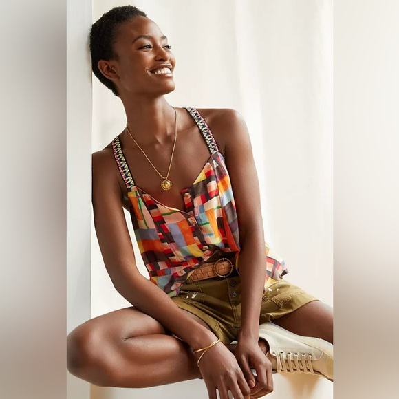 Pilcro Tops - Anthropologie Pilcro Abstract patchwork print Peplum Tank M